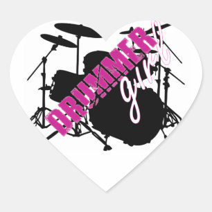 Drummer Girl mit Spaß Lila und Schwarz Grunge Text Herz-Aufkleber