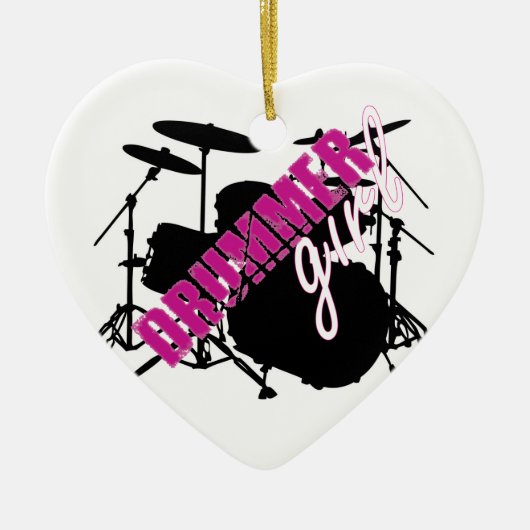 Drummer Girl mit Spaß Lila und Schwarz Grunge Text Keramik Ornament (Vorne)