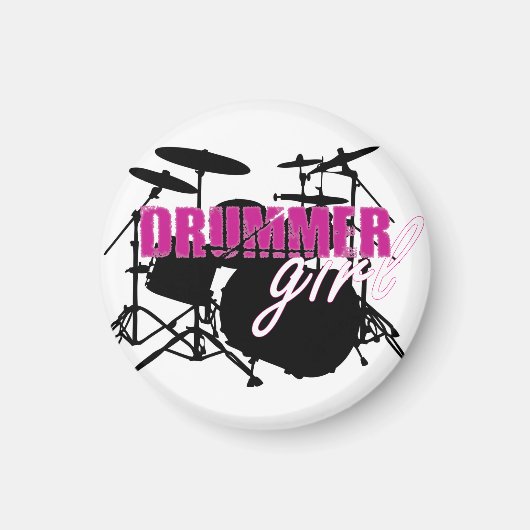 Drummer Girl mit Spaß Lila und Schwarz Grunge Text Magnet (Vorne)