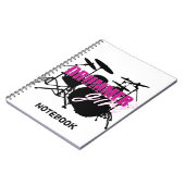 Drummer Girl mit Spaß Lila und Schwarz Grunge Text Notizblock (Linke Seite)