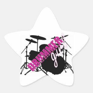 Drummer Girl mit Spaß Lila und Schwarz Grunge Text Stern-Aufkleber