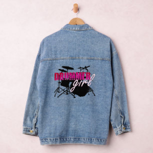 Drummer Girl Niedlich Lila Black and Illustration Jeansjacke