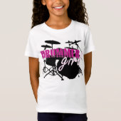 Drummer Girl Niedlich Lila und weiß T-Shirt (Vorderseite)