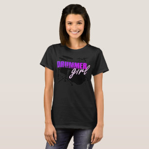 Drummer Girl Niedlich Lila und weiß T-Shirt