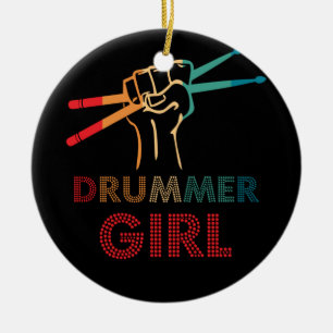 Drummer Girl Retro Vintag Drumming Musiker Keramik Ornament