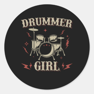 Drummer Girl   Trommeln Runder Aufkleber
