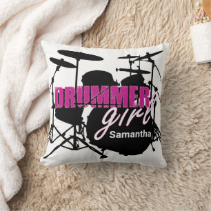Drummer Girl Vorname Grunge Lila mit Text Kissen