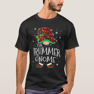 Drummer Gnome Red Plaid Matching Family Christmas T-Shirt