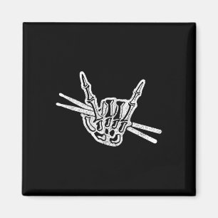 Drummer Halloween Skeleton Hand Rock and Roll Drum Magnet