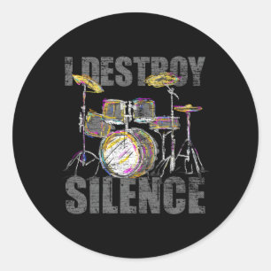 Drummer I Destroy Silence Drums Runder Aufkleber
