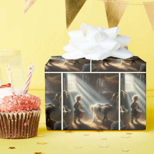 Drummer Junge mit dem Baby Jesus in Gefahr Geschenkpapier (Geburtstagsparty)