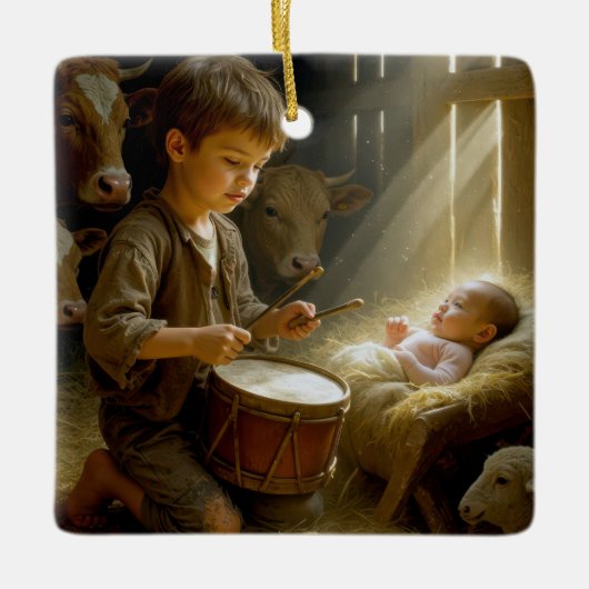 Drummer Junge spielt sein Trommelspiel für Jesus a Keramikornament (Vorderseite)