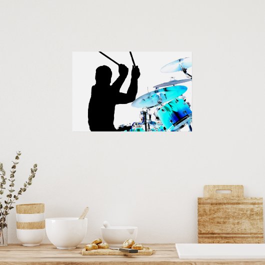 Drummer klebt in der Luft schattenblauen Invert Tr Poster (Küche)