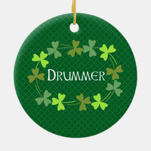 Drummer Kleeblatt Oval Keramik Ornament (Hinten)