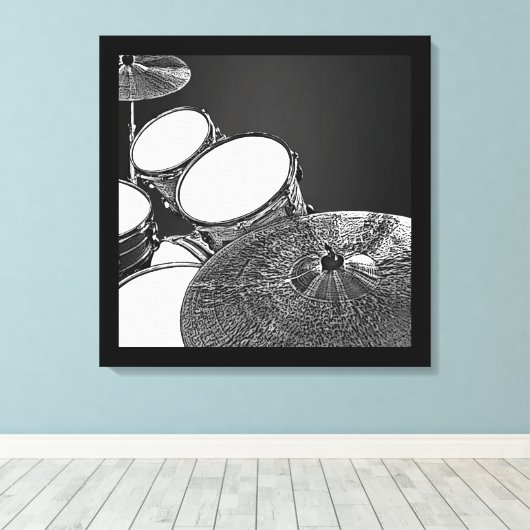 Drummer Leinwand Drum Kit mit Crash Square Art (Insitu (Holzboden))