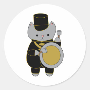 Drummer Marching Band Cat Black Yellow Gold Runder Aufkleber