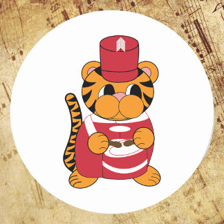 Drummer Marching Band Tiger Rot und Weiß Runder Aufkleber
