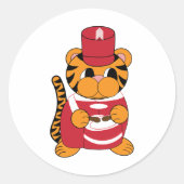 Drummer Marching Band Tiger Rot und Weiß Runder Aufkleber (Vorderseite)