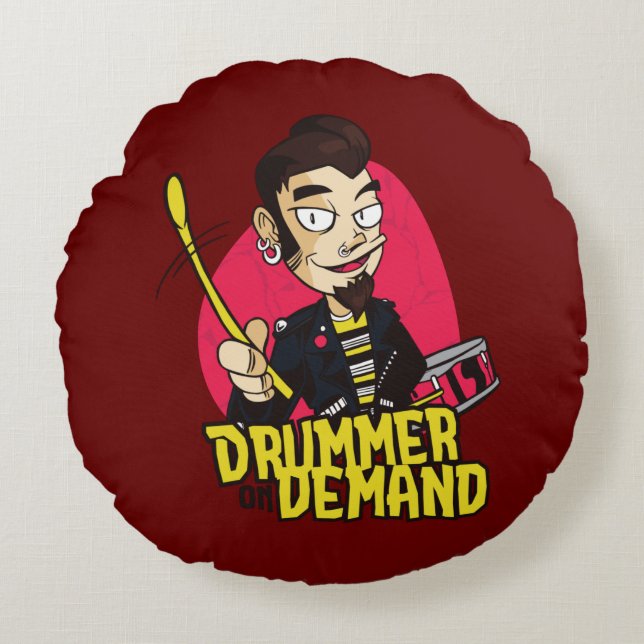 Drummer mit Drumsticks Rundes Kissen (Vorderseite)