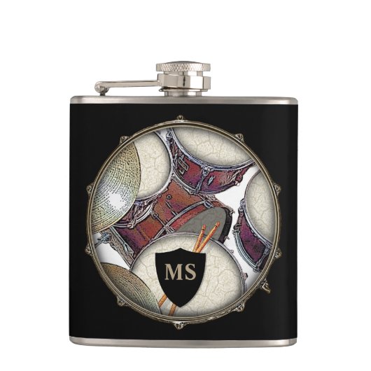 Drummer Monogram Snare Drum Kit Drumstick Musiker Flachmann (Vorderseite)