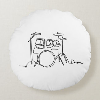 Drummer Music Design One-Line Drums Rundes Kissen