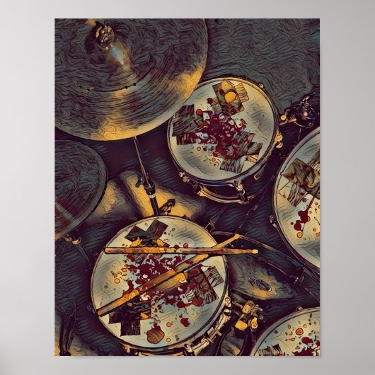 Drummer Musician Bloody Drum Kit Rock'n'Roll druck Poster (Vorne)
