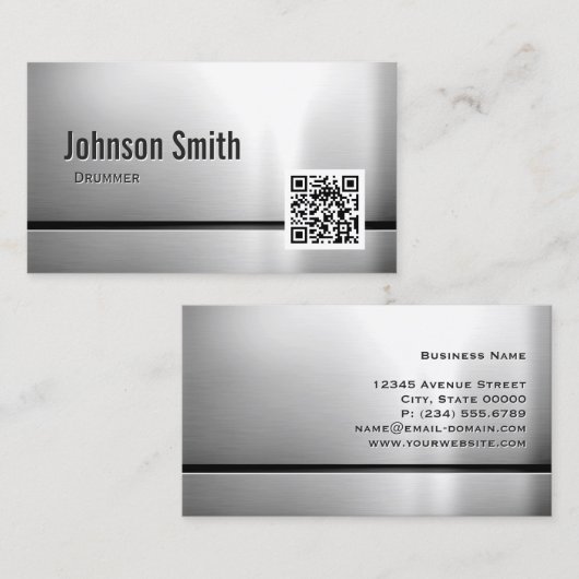 Drummer - QR-Code für Edelstahl Visitenkarte (Vorne/Hinten)