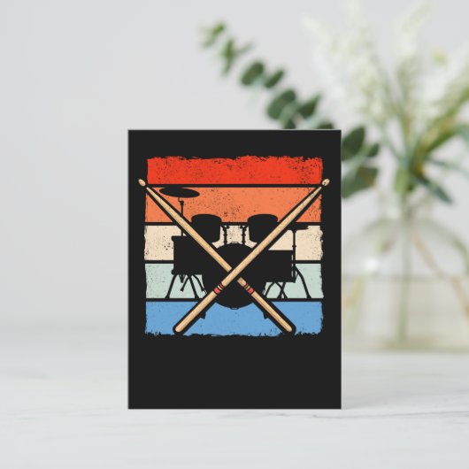 Drummer Retro Drum Sticks Music Lover Postkarte (Stehend Vorderseite)