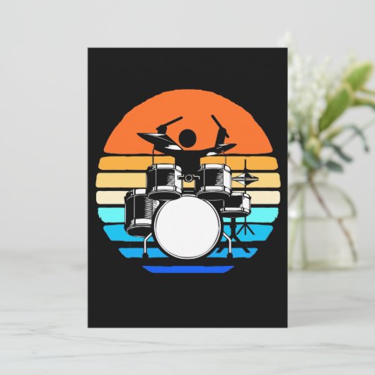 Drummer Retro Vintag Einladung (Stehend Vorderseite)