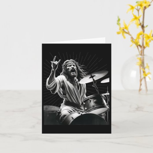 Drummer Rock Jesus Drumming Karte (Gelbe Blume)