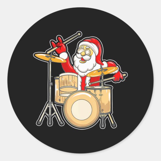 Drummer Santa Funny Weihnachten Weihnachts-Spiel T Runder Aufkleber (Vorderseite)