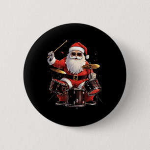 Drummer Santa Playing Drums Funny Christmas Drumme Button
