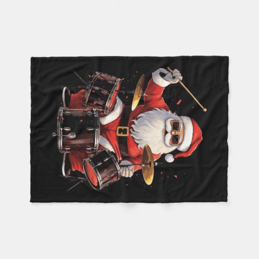 Drummer Santa Playing Drums Funny Christmas Drumme Fleecedecke (Vorderseite (Horizontal))