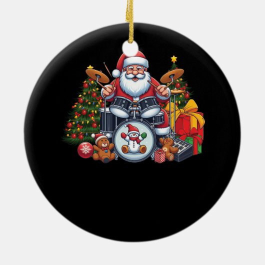 Drummer Santa Playing Trommeln Weihnachts Drumma S Keramik Ornament (Hinten)