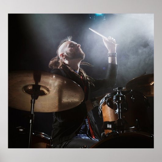 Drummer-Silhouette, dunkle Bühne Poster (Vorne)