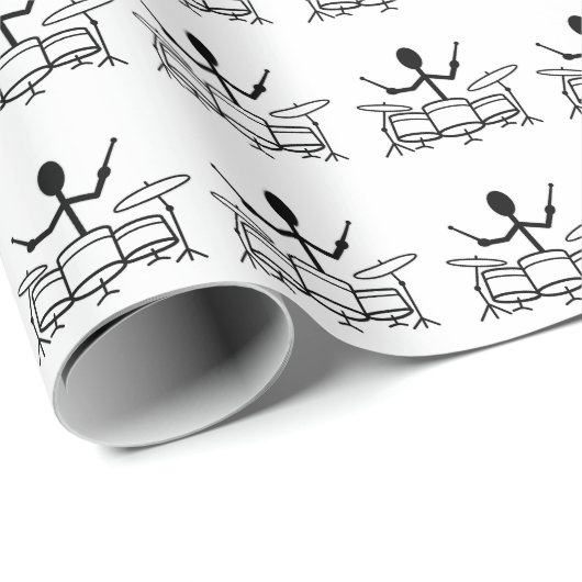 Drummer Strichmännchen Geschenkpapier (Rolleneckpunkt)