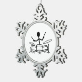 Drummer Strichmännchen Schneeflocken Zinn-Ornament (Rechts)