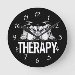 Drummer Therapy Drum Set Cartoon Illustration Runde Wanduhr