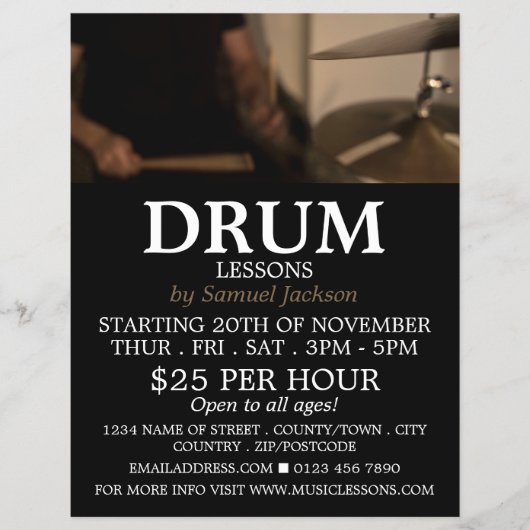 Drummer, Trommelunterricht Werbung Flyer (Vorne)