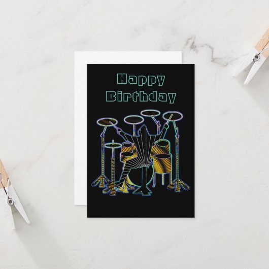 Drummer Typ spielt sein Drum Set Karte (Vorderseite/Rückseite Beispiel)