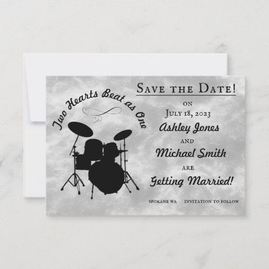 Drummer Wedding Rock & Roll Save the Date Drum Kit RSVP Karte (Vorderseite)