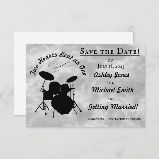 Drummer Wedding Rock & Roll Save the Date Drum Kit RSVP Karte (Vorne/Hinten)