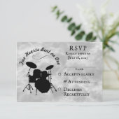 Drummer Wedding RSVP Musician Wedding Drum Kit Karte (Stehend Vorderseite)
