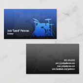 Drummer's Drum Kit Silhouette Blue Business Card Visitenkarte (Vorne/Hinten)
