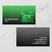 Drummer's Drum Kit Silhouette Green Business Card Visitenkarte (Vorne/Hinten)
