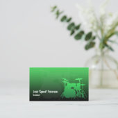 Drummer's Drum Kit Silhouette Green Business Card Visitenkarte (Stehend Vorderseite)