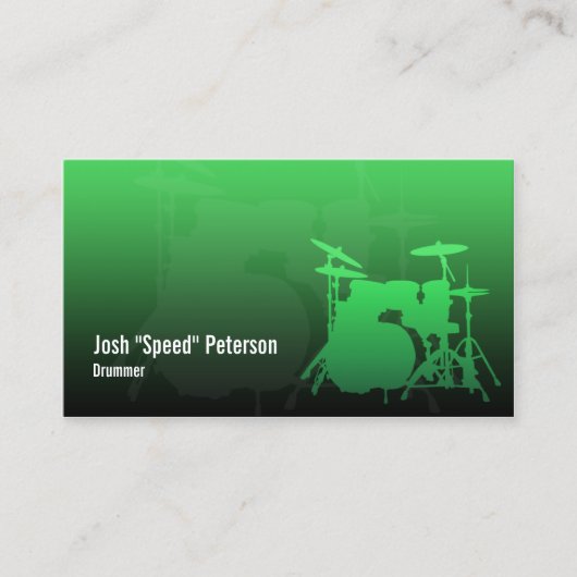 Drummer's Drum Kit Silhouette Green Business Card Visitenkarte (Vorderseite)