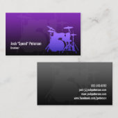 Drummer's Drum Kit Silhouette Violet Business Card Visitenkarte (Vorne/Hinten)