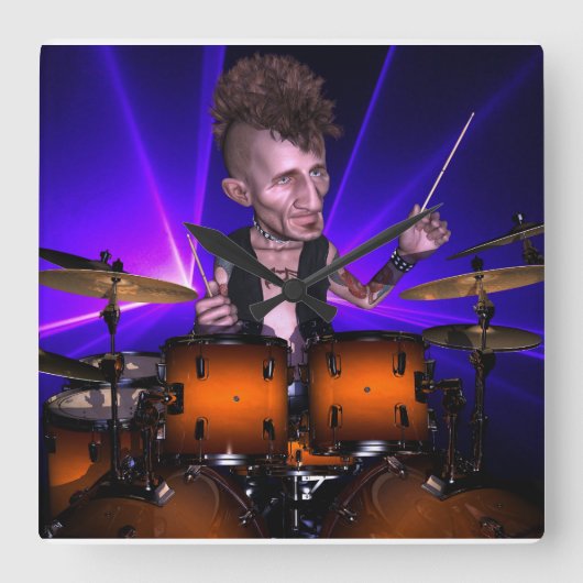 Drumming mit Lasern Square Wall Clock Quadratische Wanduhr (Vorderseite)