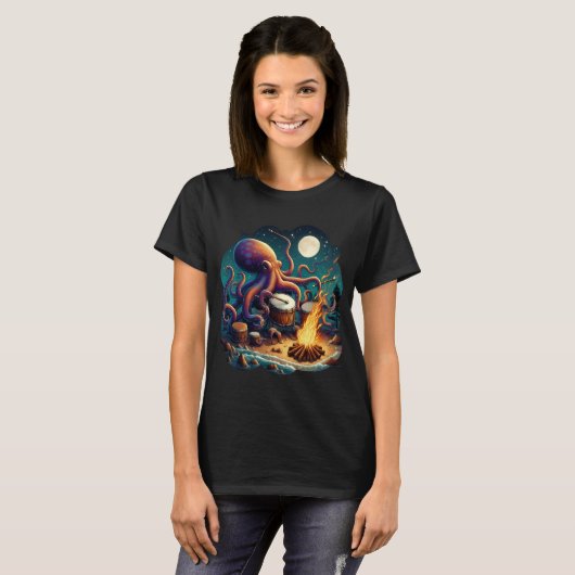 Drumming Octopus am Campfire T-Shirt (Vorne ganz)